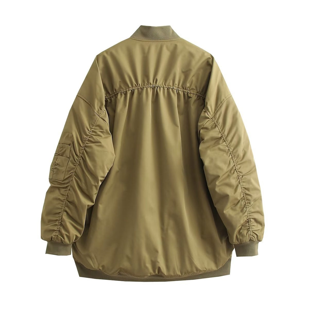 Damen modische Oversized Bomberjacke mit funktionalen Taschen und sportlichem Design Drune