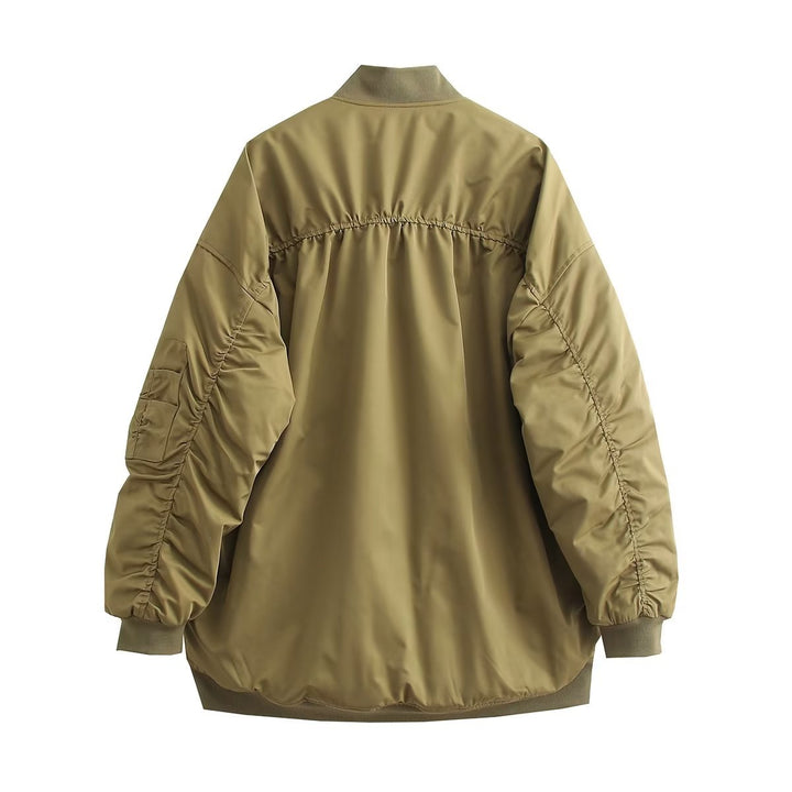 Damen modische Oversized Bomberjacke mit funktionalen Taschen und sportlichem Design Drune