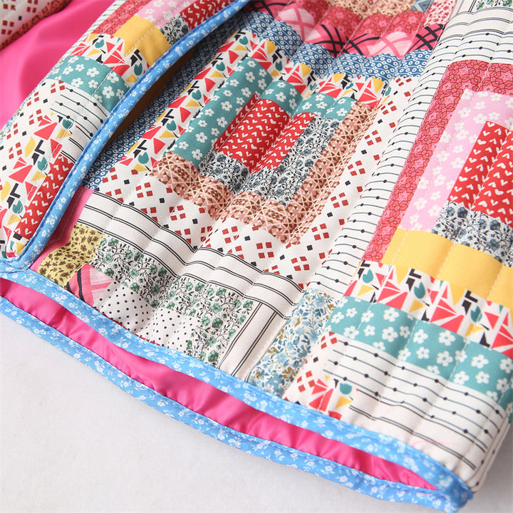 Damen gesteppte Patchwork-Jacke mit buntem Design und praktischen Taschen Drune