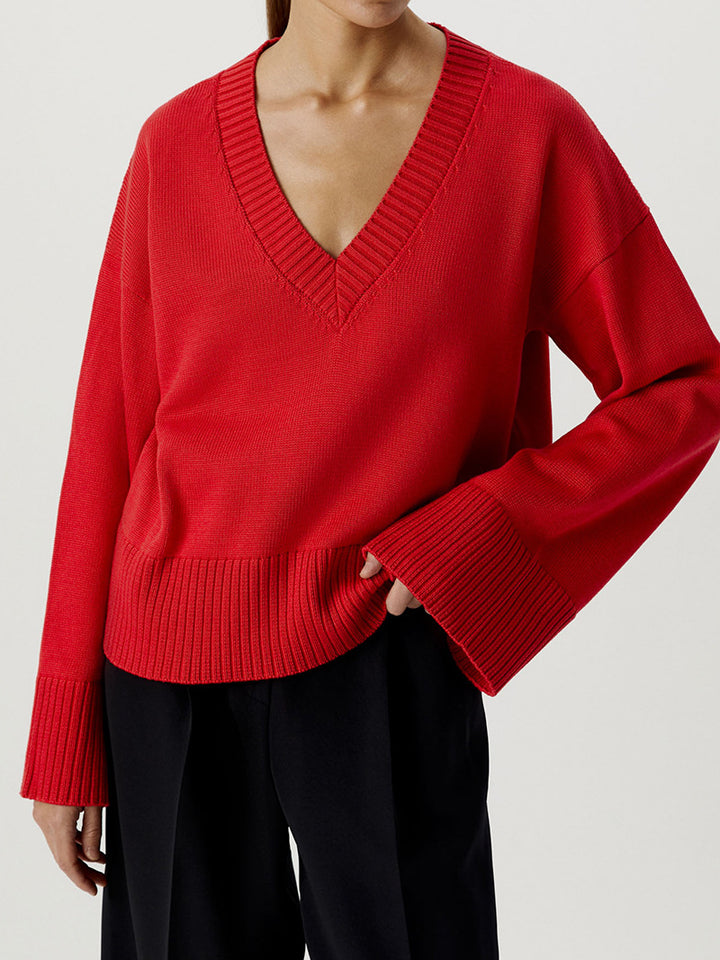 Damen Strickpullover mit tiefem V-Ausschnitt und lässigem Schnitt Drune