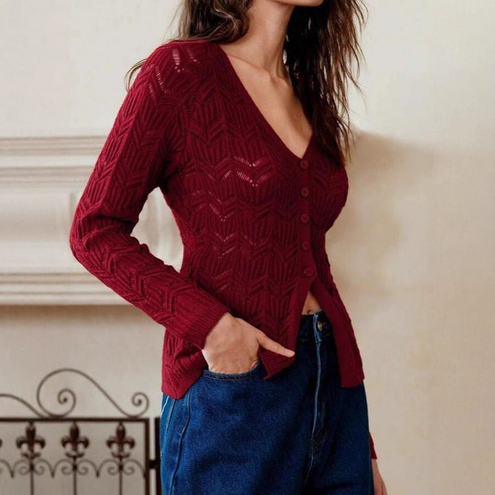 Damen Strickjacke mit V-Ausschnitt und strukturiertem Design Drune