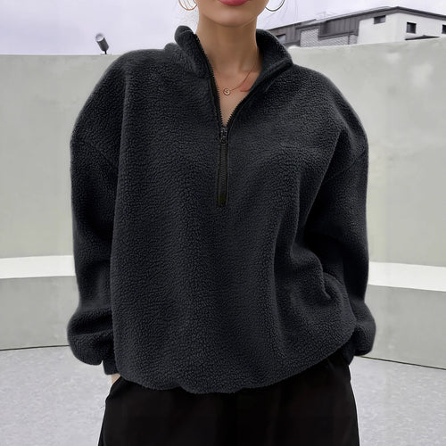 Damen kuscheliger Fleece-Pullover mit Stehkragen und Reißverschluss Drune