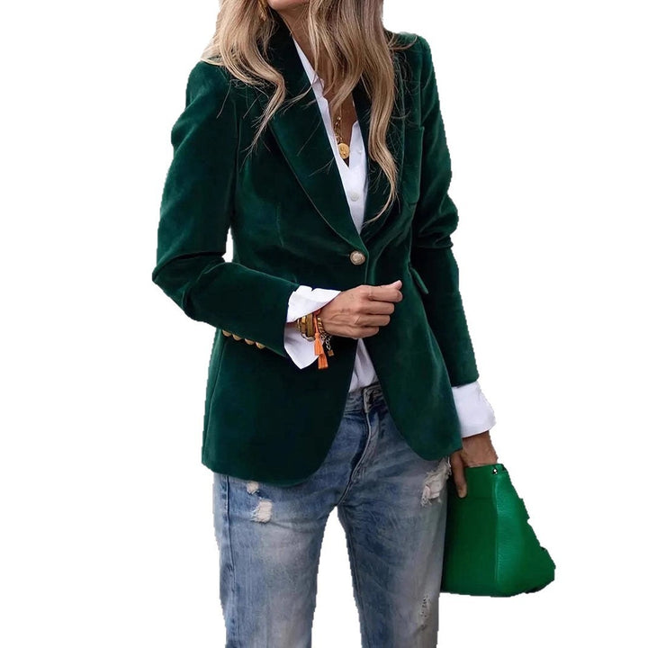 Damen Eleganter Samtblazer mit tailliertem Schnitt und goldenen Knöpfen Drune