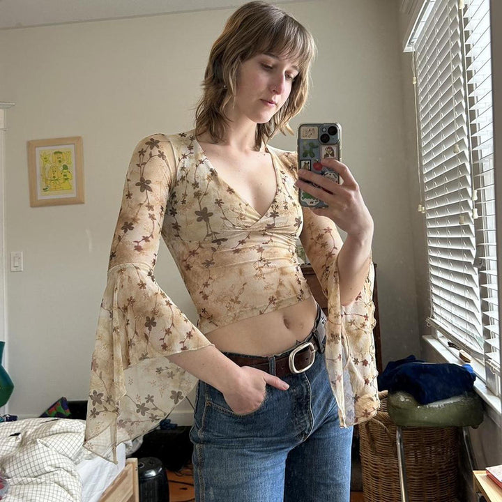 Damen Wickeloberteil mit voluminösen Ärmeln und floralem Print Drune