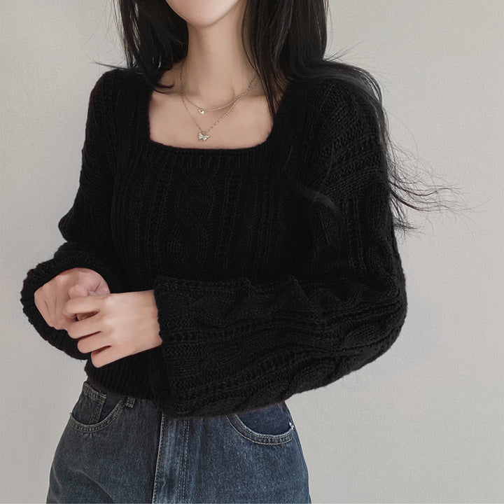 Damen modischer Strickpullover mit Kabelmuster und weitem Schnitt Drune