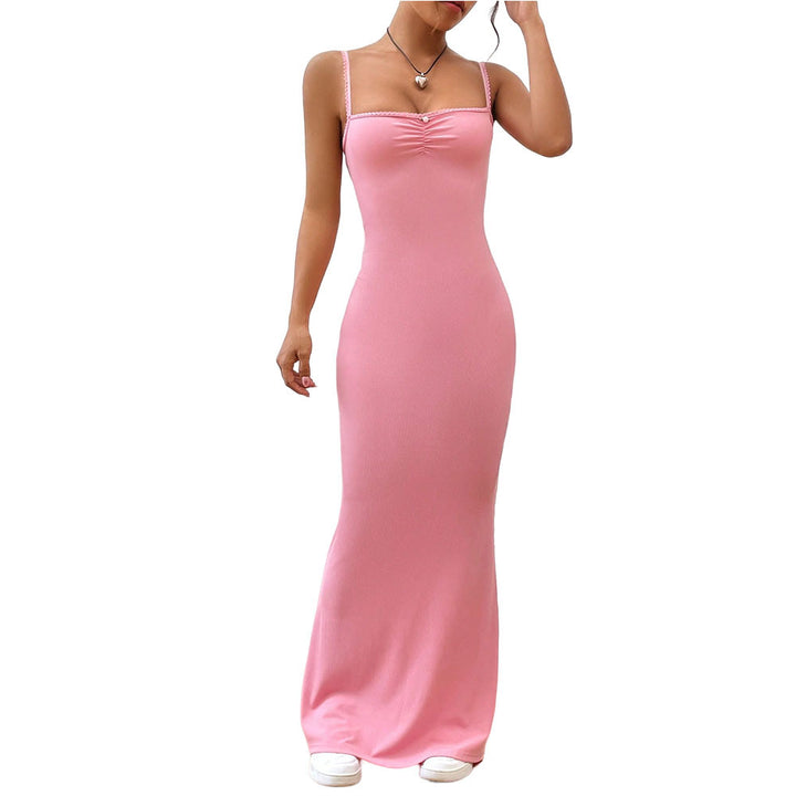 Damen Maxikleid mit verstellbaren Spaghettiträgern und dekorativen Raffungen Drune