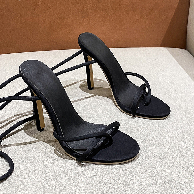Damen nan Riemchen-Sandalette mit gewundenen Schnürriemen, schlankem Stilettoabsatz und gepolstertem Komfortfußbett Drune