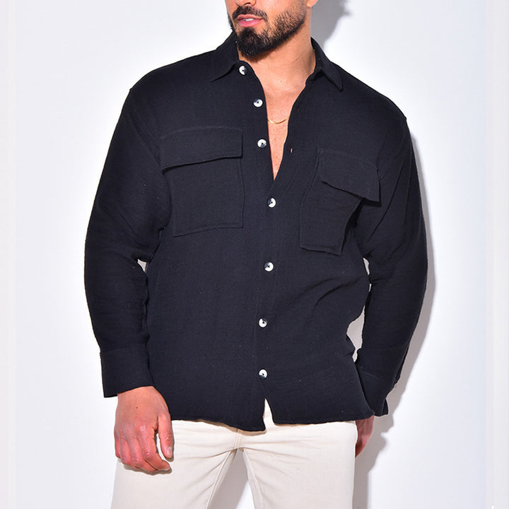 Herren Leichte Leinenbluse mit praktischen Brusttaschen Drune
