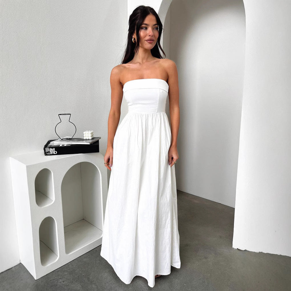 Damen Maxi-Kleid mit figurbetontem Oberteil und fließendem Rock Drune
