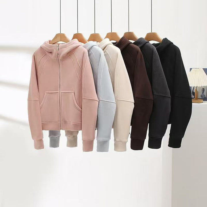 Damen kuschelige Kapuzenjacke mit hohem Kragen und praktischen Taschen Drune