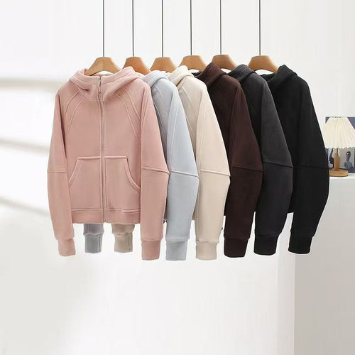 Damen kuschelige Kapuzenjacke mit hohem Kragen und praktischen Taschen Drune