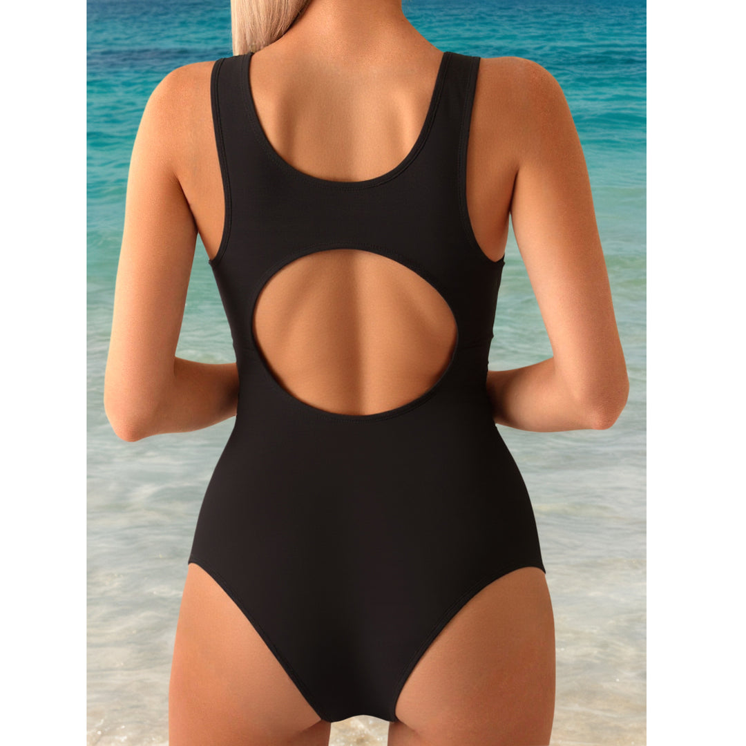 Damen Sportlicher Einteiler Badeanzug mit dynamischem Wasserdesign Drune
