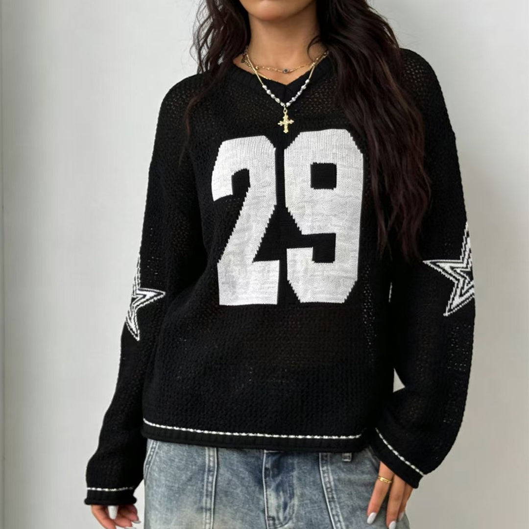 Damen lässiger Oversized Pullover mit grafischem Muster Drune