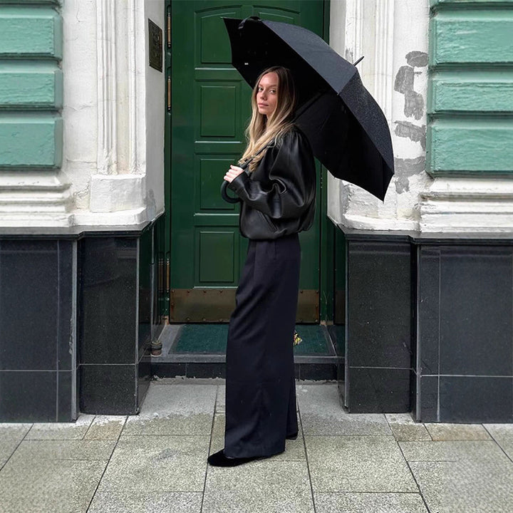 Damen Modische Lederblazerjacke mit Puffärmeln Drune