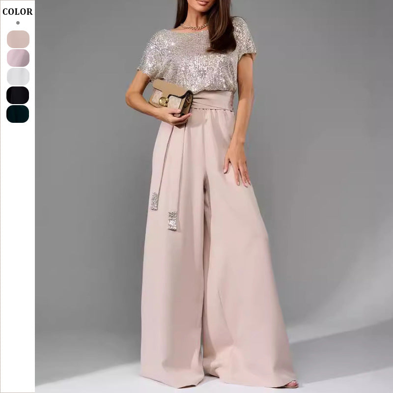 Damen Glamouröser Style-Outfit mit glitzerndem Oberteil und weitem Schnitt Drune