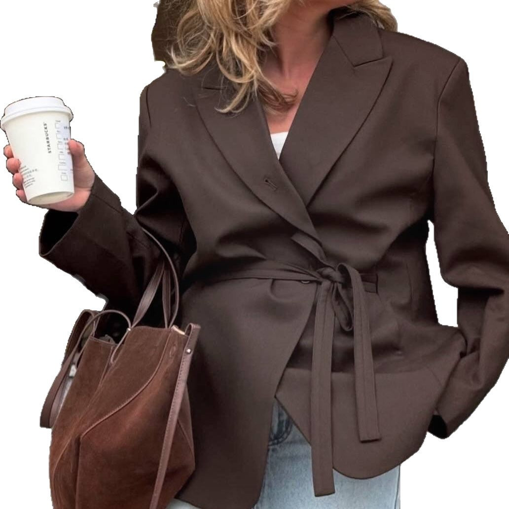 Damen Elegante Blazerjacke mit Taillengürtel Drune