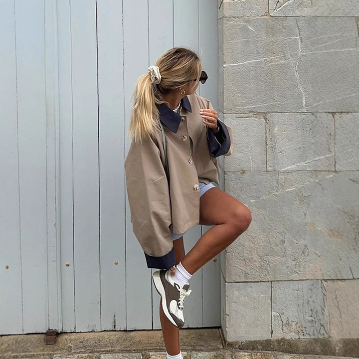 Damen lässige Oversized-Jacke mit kontrastierendem Kragen Drune