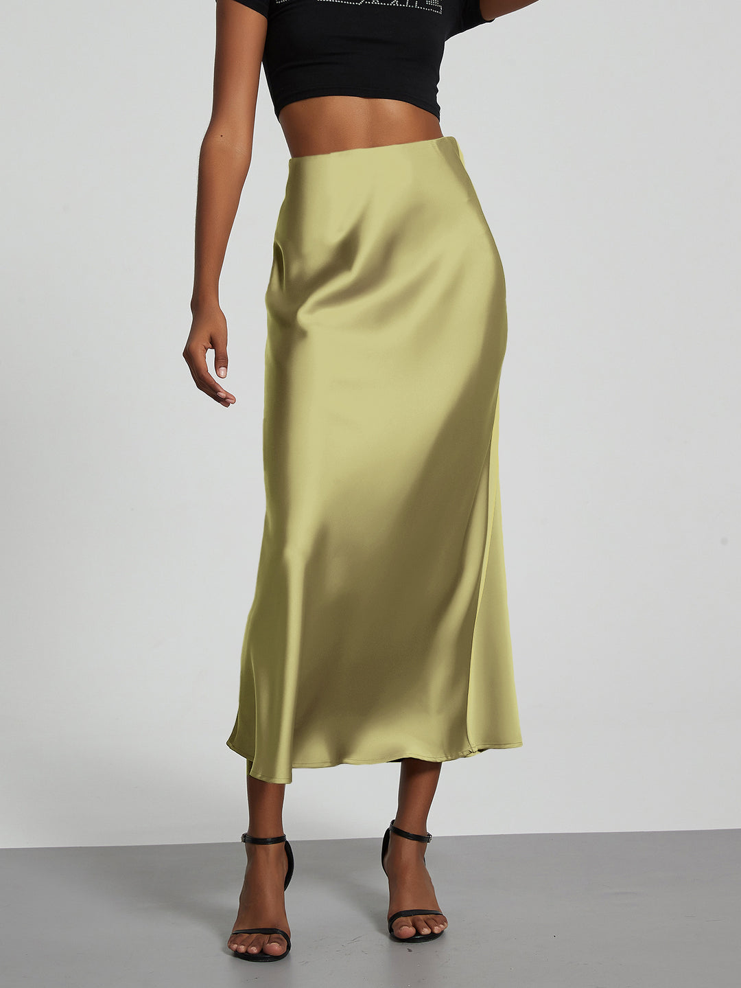 Damen Stilvolle Satin-Stretchrock mit hohem Bund und fließendem Schnitt Drune