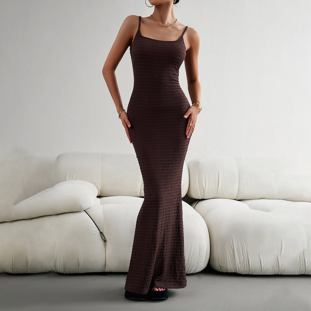 Damen figurbetontes Maxikleid mit schmalem Schnitt und Trägerdetails Drune