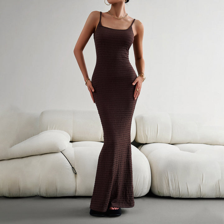Damen figurbetontes Maxikleid mit schmalem Schnitt und Trägerdetails Drune