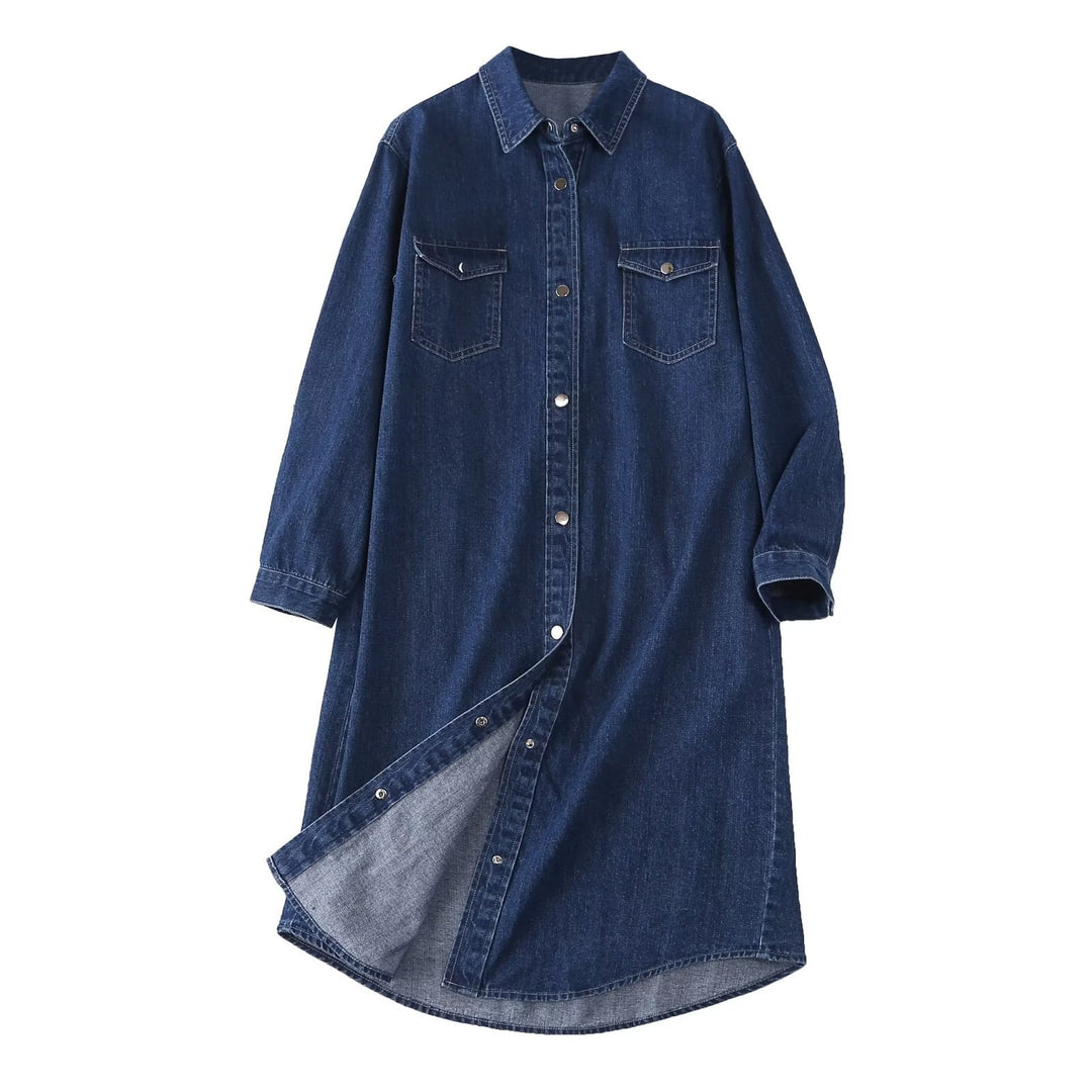 Damen Denim Hemdblusenkleid mit knöpfbarem Frontdesign und praktischen Taschen Drune
