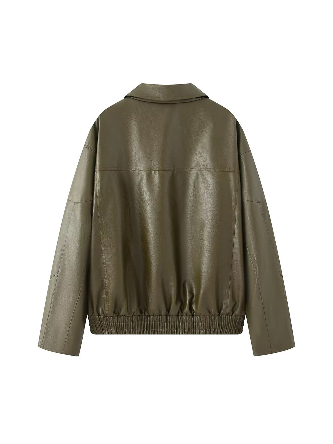Damen modische Kunstlederjacke mit modernem Stehkragen und elastischem Saum Drune