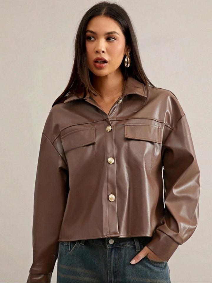 Damen Modische Kunstlederjacke im Oversized-Stil Drune