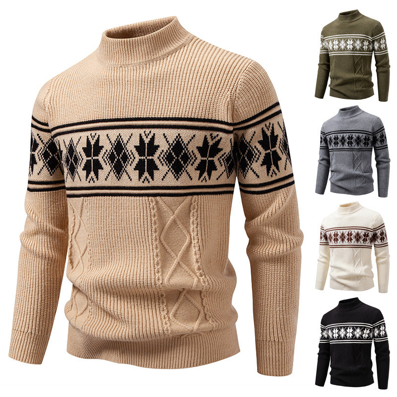 Herren nan Winter-Strukturpullover mit kurzem Stehkragen und Norwegermuster Drune