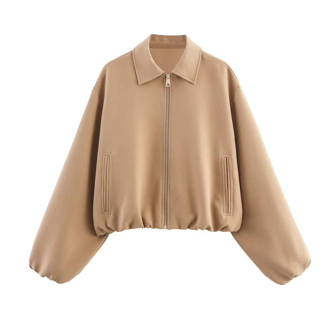 Damen cropped Übergangsjacke mit modischem Stehkragen und elastischem Saum Drune