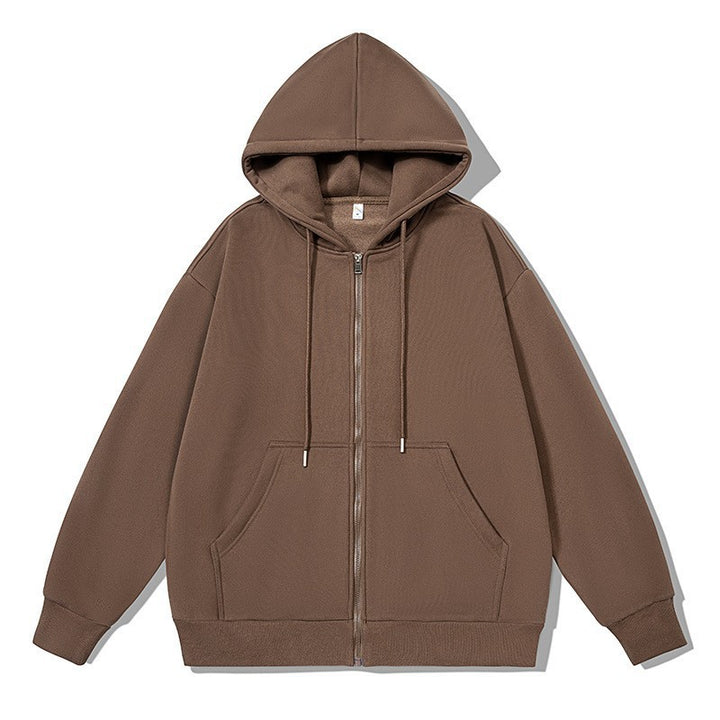 Unisex nan lässige Kapuzenjacke mit robustem Metall-Reißverschluss doppellagiger Kapuze und tiefen Känguru-Eingrifftaschen Drune