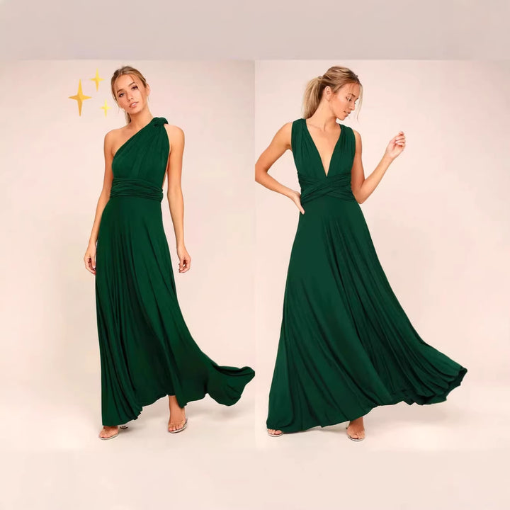 Damen elegantes Rundhals-Maxikleid mit variablen Trägeroptionen und fließendem Schnitt Drune