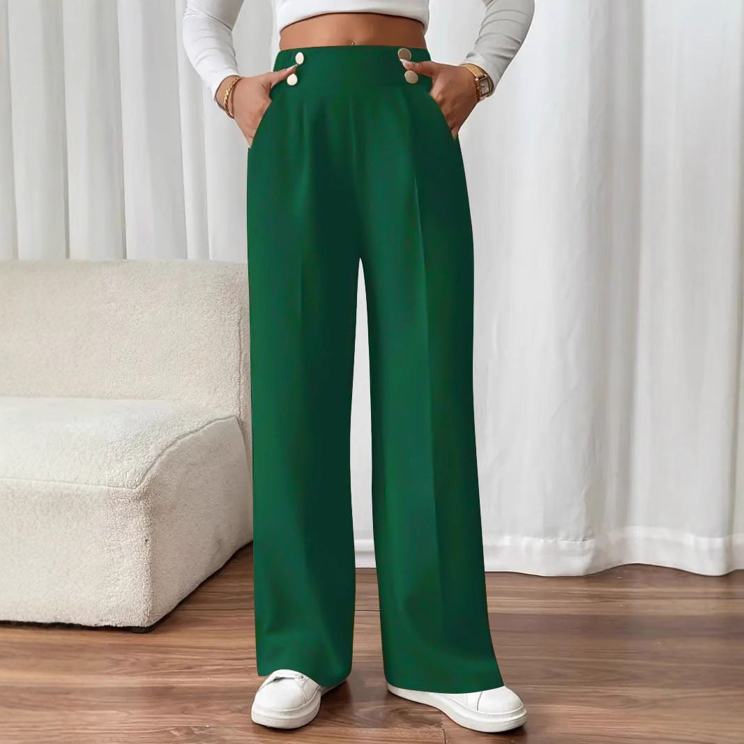 Damen Weitgeschnittene Hochtaillenhose mit eleganten Knopfdetails Drune