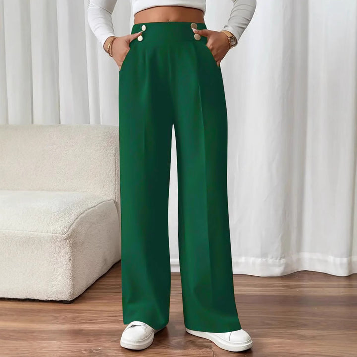 Damen Weitgeschnittene Hochtaillenhose mit eleganten Knopfdetails Drune