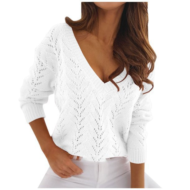 Damen Strickpullover mit V-Ausschnitt und filigranem Muster Drune