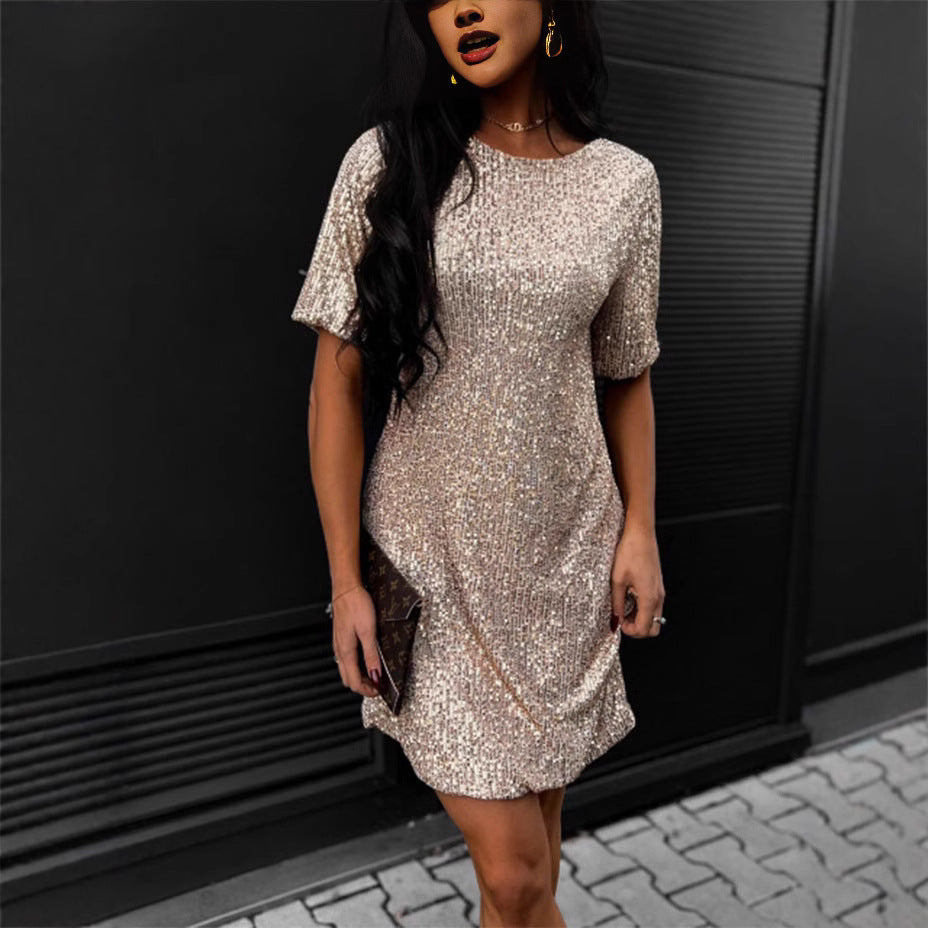 Damen festliches Cocktailkleid aus funkelndem Material mit leichtem A-Linien-Schnitt Drune