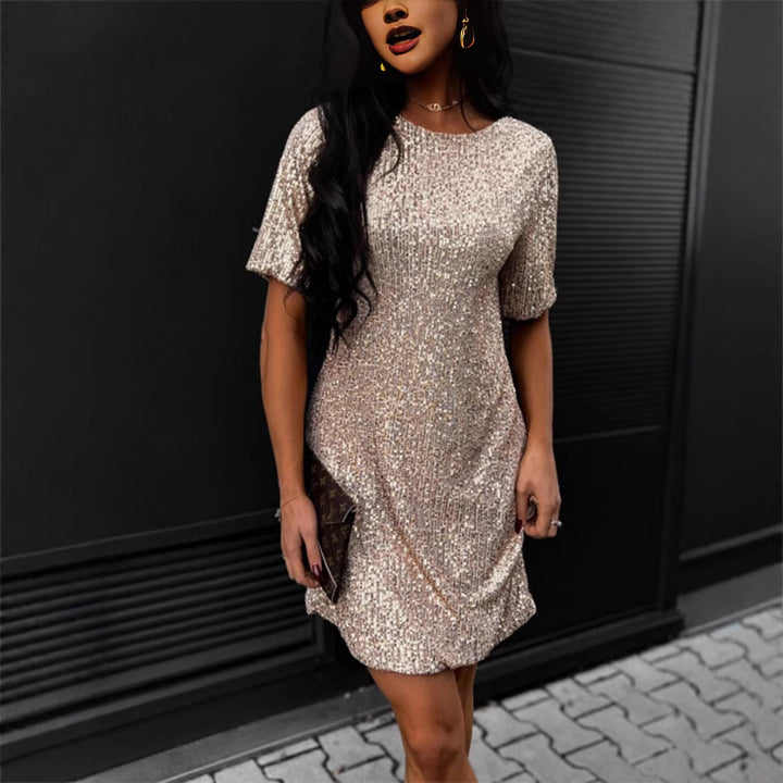 Damen festliches Cocktailkleid aus funkelndem Material mit leichtem A-Linien-Schnitt Drune