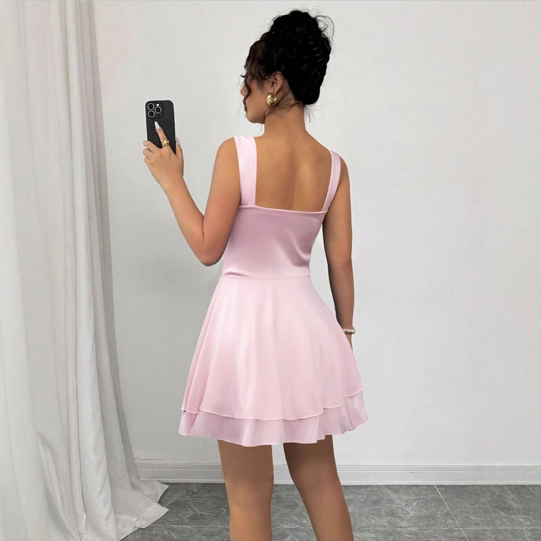 Damen Verspielt geschnittenes Sommerkleid mit Raffung und schwingendem Rock Drune