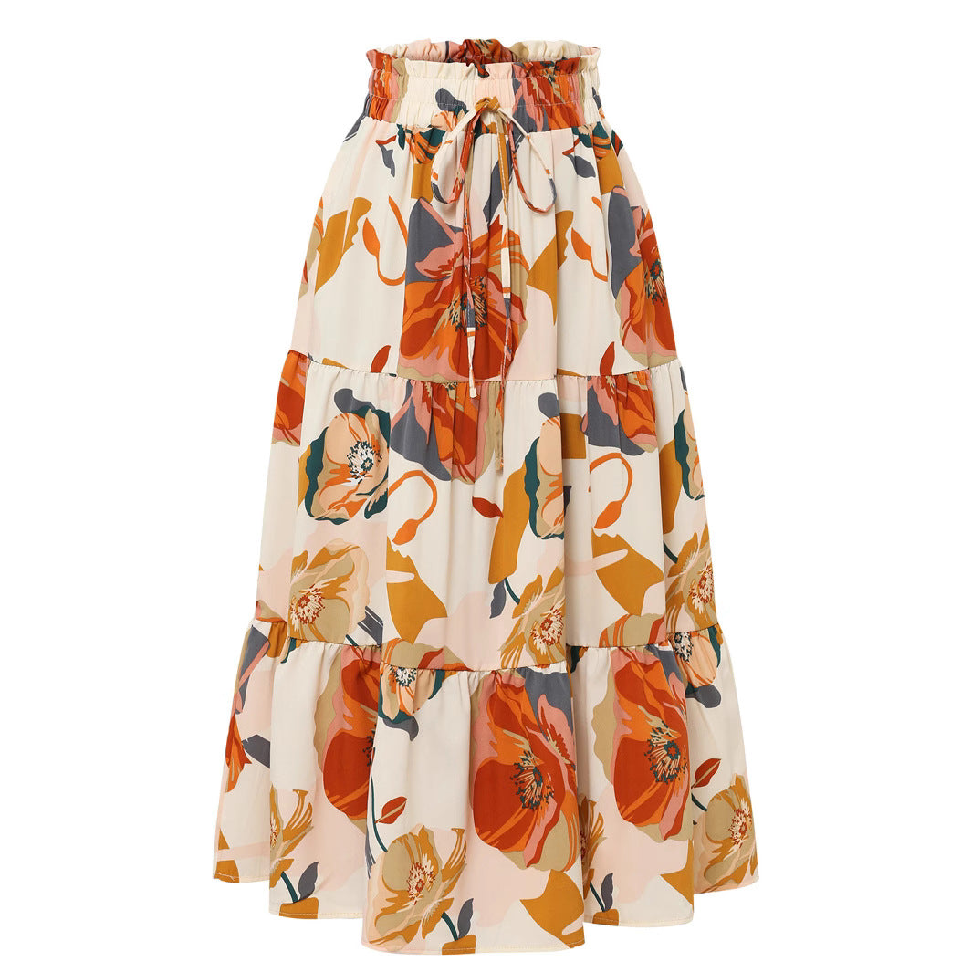 Damen Maxirock mit voluminösen Rüschen und floralem Print Drune