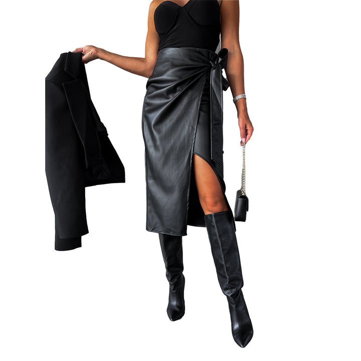 Damen Elegante Wickelrock mit hohem Schlitz Drune