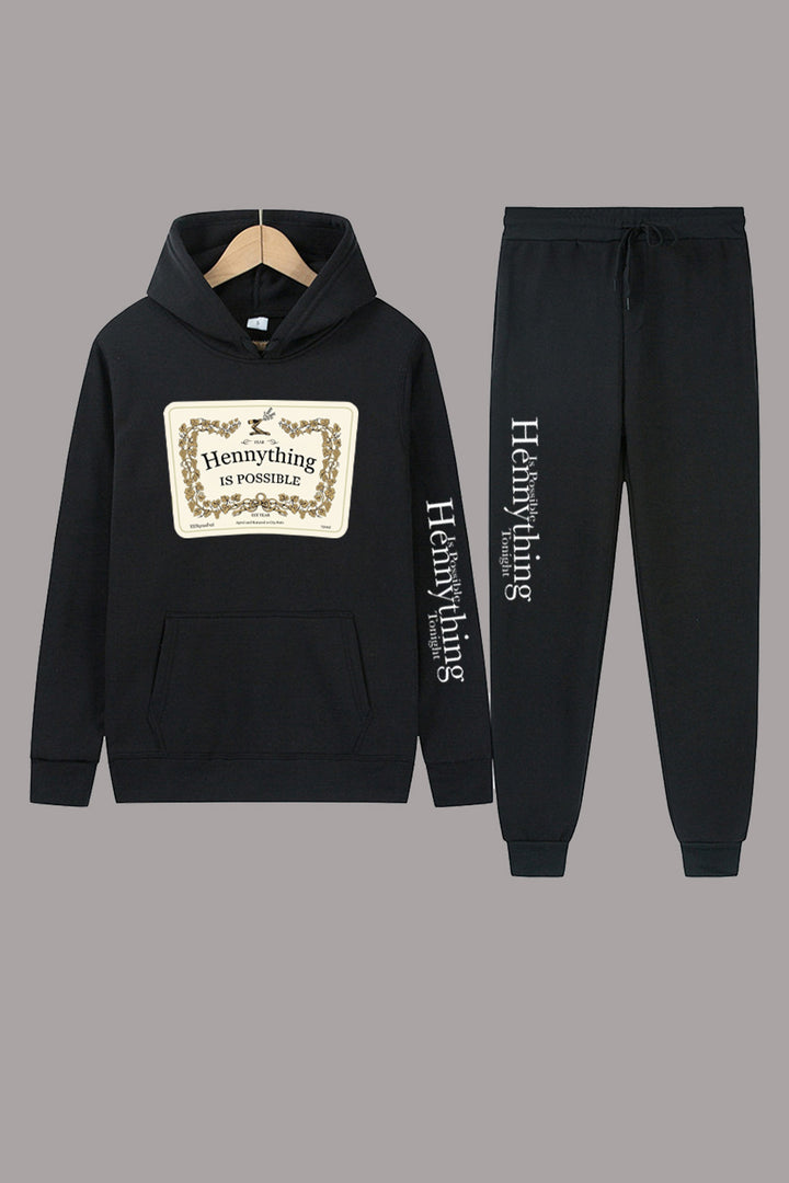 Damen Hoodie und Jogginghose Set mit kreativem Statementdruck Drune