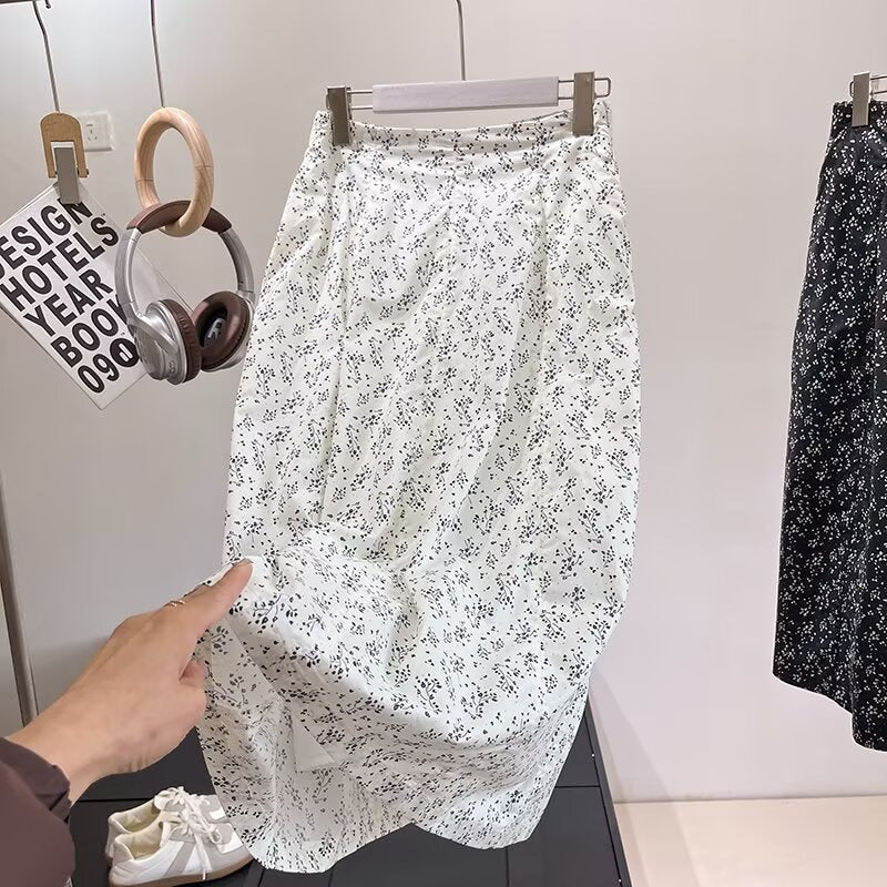 Damen Midirock mit floralem Muster und elastischem Bund Drune