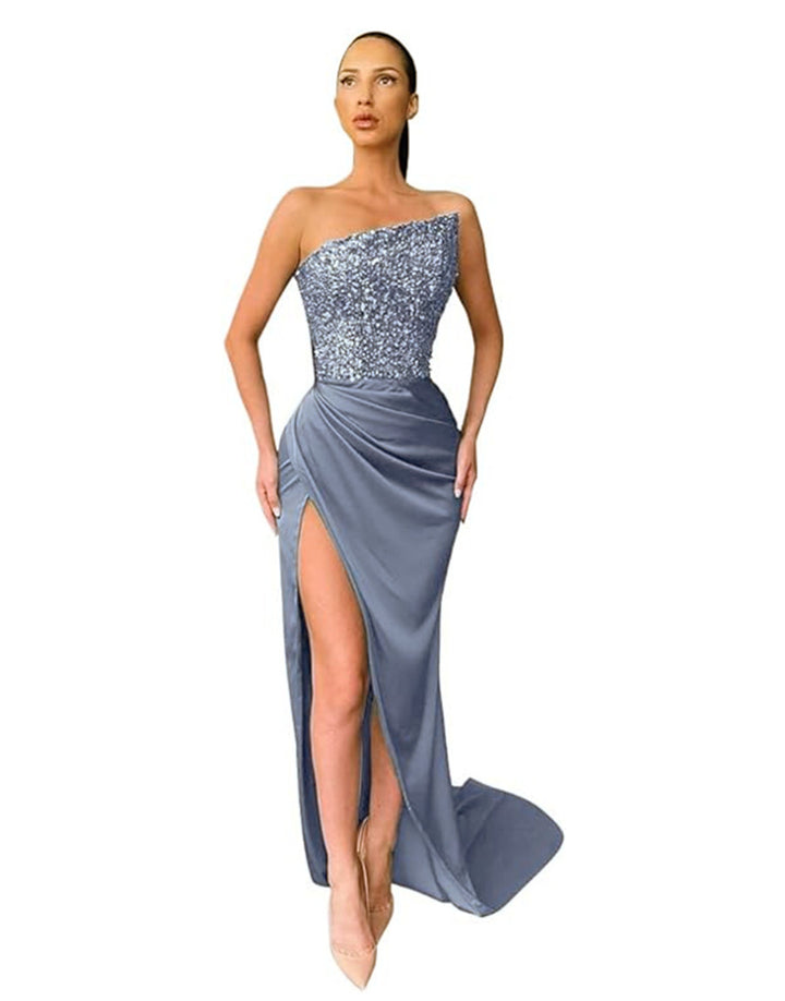 Damen Elegantes Abendkleid mit asymmetrischem Oberteil und hohem Beinschlitz Drune