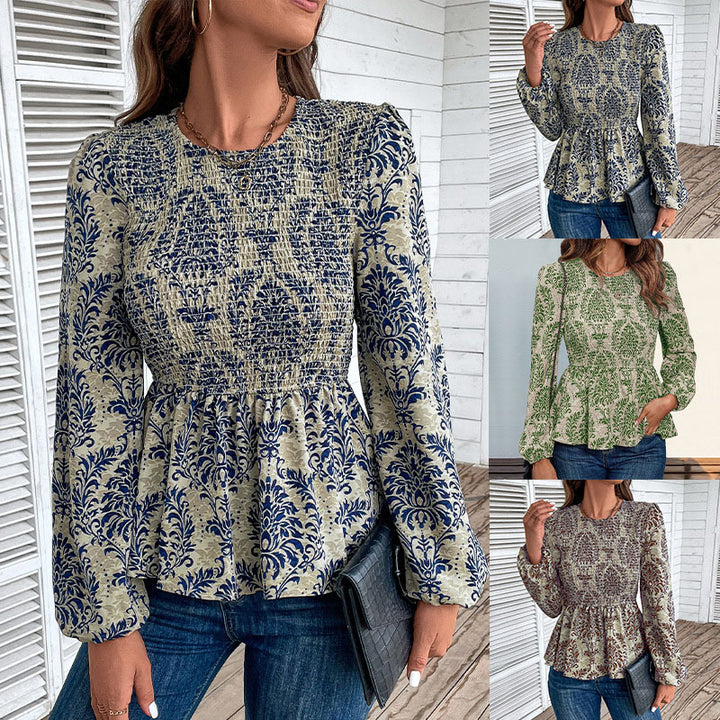Damen Bluse mit floralem Design und eleganten Rüschendetails Drune