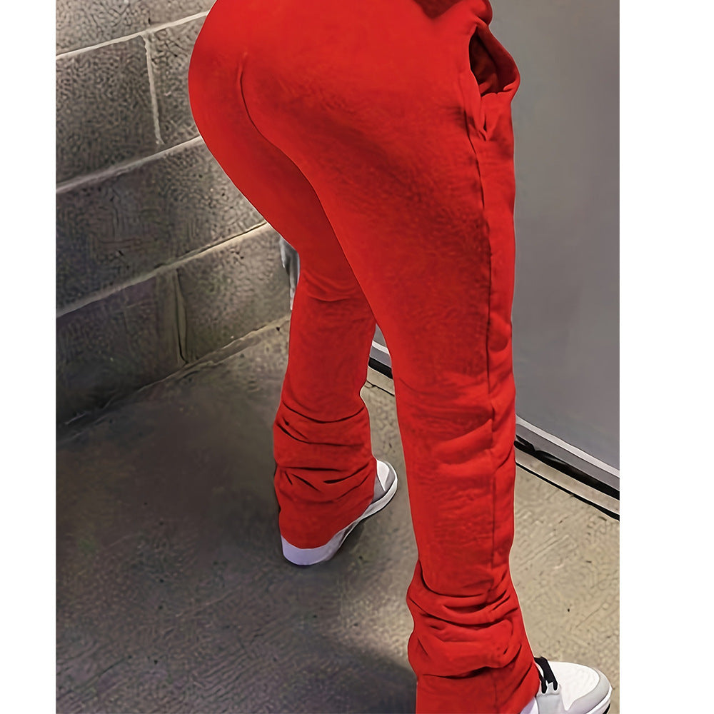 Damen nan figurbetonte Highwaist-Stretch-Sweathose mit gerafften Knöchelabschlüssen und Eingrifftaschen Drune