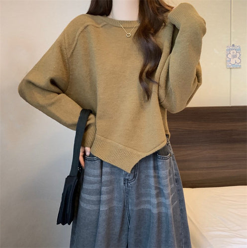 Damen lässiger Strickpullover mit überschnittenen Schultern und feiner Struktur Drune