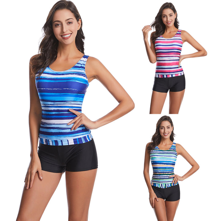 Damen Sportliches Tankini-Set mit modischem Streifenmuster Drune