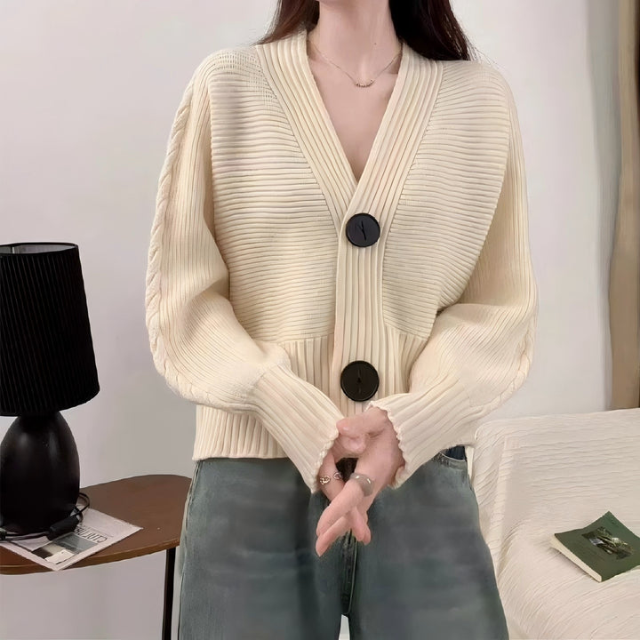 Damen kuschelige Strickjacke mit weitem Schnitt und großen Knöpfen Drune