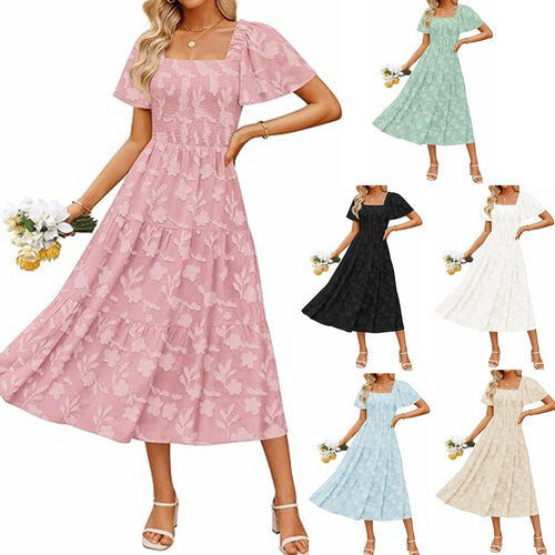 Damen Maxikleid mit Volant und Quadrat-Ausschnitt Drune
