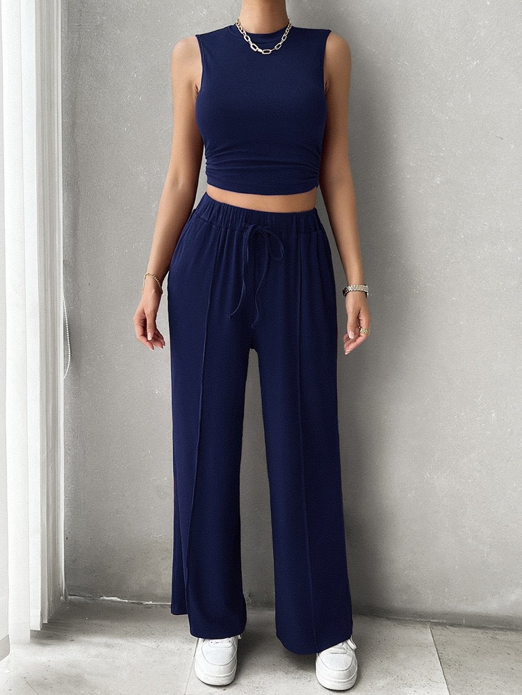 Damen Lounge-Set mit ärmellosem Oberteil und weiten Hosen Drune