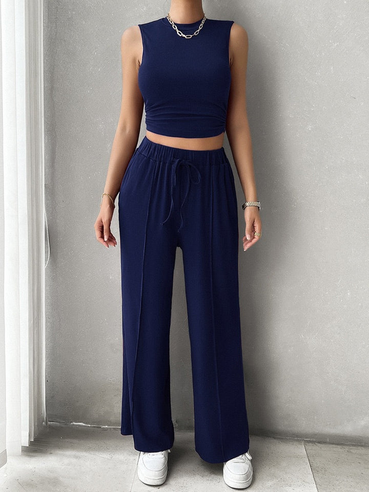 Damen Lounge-Set mit ärmellosem Oberteil und weiten Hosen Drune